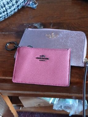 Coach Pink Textured Leather Card Holder with Key Ring & Kate Spade Wristlet NWOT